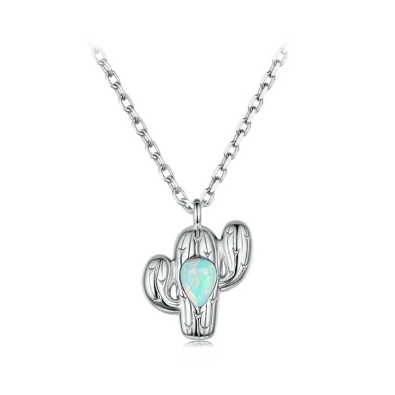 Cactus Charm Necklace - 925 Silver Adjustable Chain Delicate Pendant Jewelry for Women