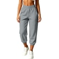 thumbnail image 3 of Womens Capri Sweatpants, Comfy Elastic Waist Solid Pants with Side Pockets, Fall Lounge Jogging Work Wear | VerBelle,Dark Gray L, 3 of 9