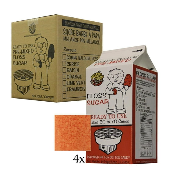Boite de 4 X 3.25 lbs de Sucre pour Barbe à Papa à Saveur d'orange