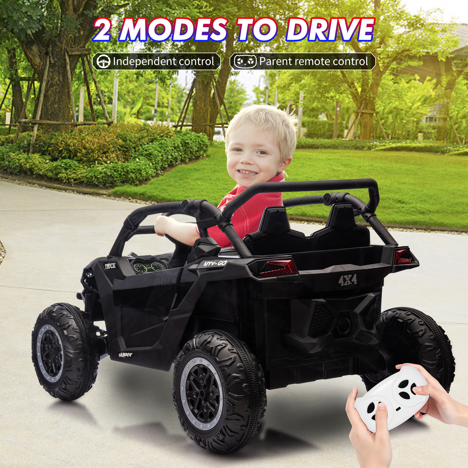 CazToi 24V 7 AH 4WD Battery Powered 2 Seater Ride On Car Off-Road Electric UTV with Remote for Kids