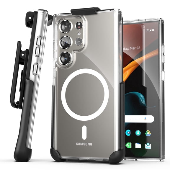 Encased Belt Case Designed for Samsung Galaxy S24 Ultra with Phone Holster Clip (2024) Magnetic Cover Compatible with MagSafe (Clear)