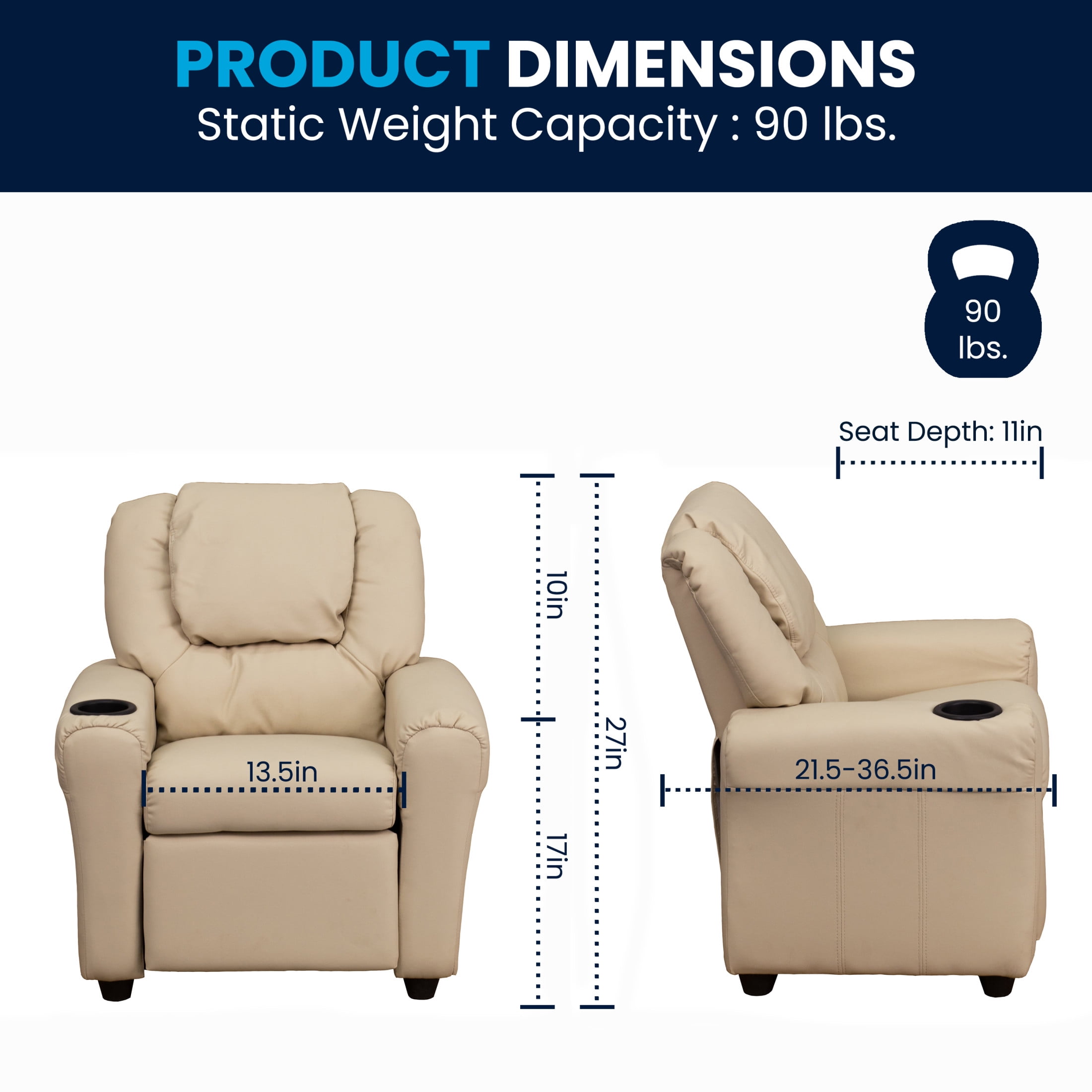 Flash Furniture Vana Contemporary Beige Vinyl Kids Recliner with Cup Holder and Headrest