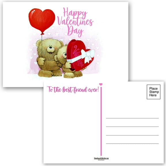Valentines Day Bear Postcards - 4 x 6 Happy Valentine's Day Postcards 40 Count - 17063