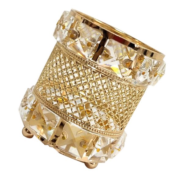 ADDHAT Elegant Golden Crystal Pen Holder for Desk - Stylish Organizer for Stationery, Makeup Brushes, and Office Essentials