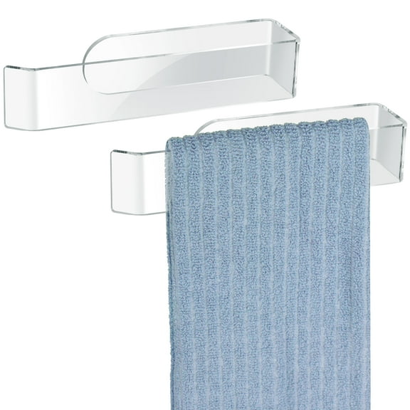 NiHome Wall Mount Clear Acrylic Hand Towel Racks 2-Pack for Towels, Accessories in Bathroom, Kitchen, Bedroom - Adhesive Towel Bar Hand Towel Holder, Versatile Transparent Design, Waterproof
