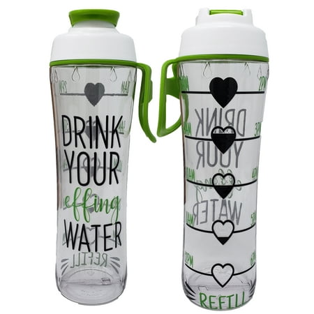 BPA Free Reusable Water Bottle with Time Marker - Motivational Fitness Bottles - Hours Marked - Drink More Water Daily - Tracker Helps You Drink Water All Day (Effing