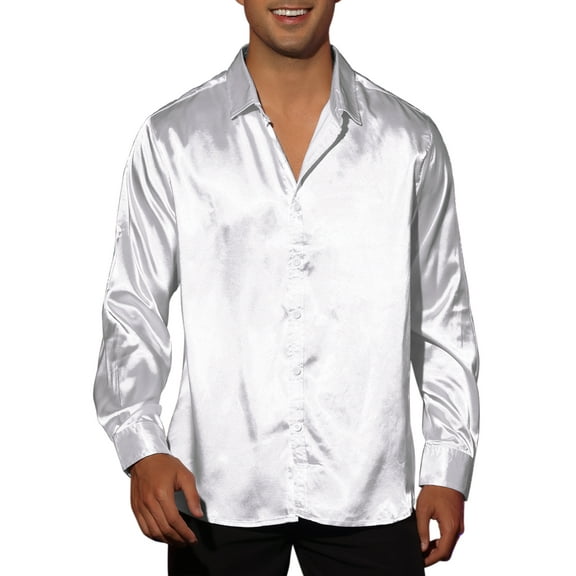 Lars Amadeus Men's Prom Satin Long Sleeves Button Down Slim Fit Formal Shirts