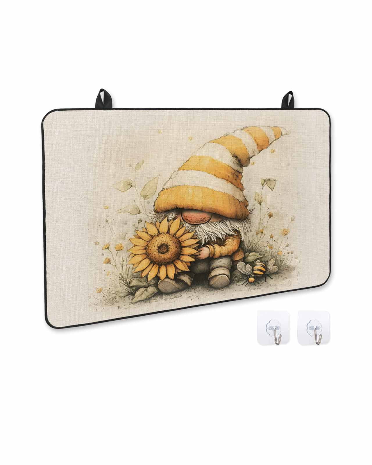 nqOlkjepod Large Induction Cooktop Protector Mat 28.5"x20.5", Yellow Gnomes Stove Top Covers for Electric Stove, Sunflower Botanical Line Retro Pastoral Stove Burner Cover Mats Stove Cover