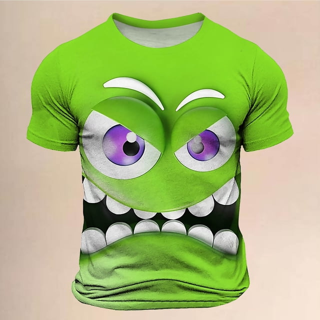 T-shirt à Col Rond à Manches Courtes pour Homme, Printemps Été, Décontracté, Imprimé Émoticône, Coupe Confortable pour Loisirs Quotidiens
