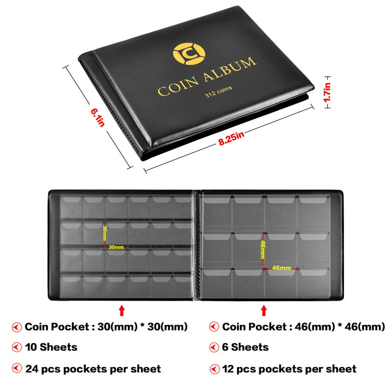 Coin Collection Book Holders for Collectors, AITIME 500 Pockets Coin  Collecting, 2 in 1 Coin Supplies with 20-Pockets and 30-Pockets Sleeves,  Quarter