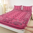 thumbnail image 3 of Homewish Retro Flower Paisley Bed Sheets,Vintage Bohemain Geometric King Sheets,Pink Black Sheet Set For Men Women,Microfiber Bedroom Decor,4 Pieces, 3 of 7