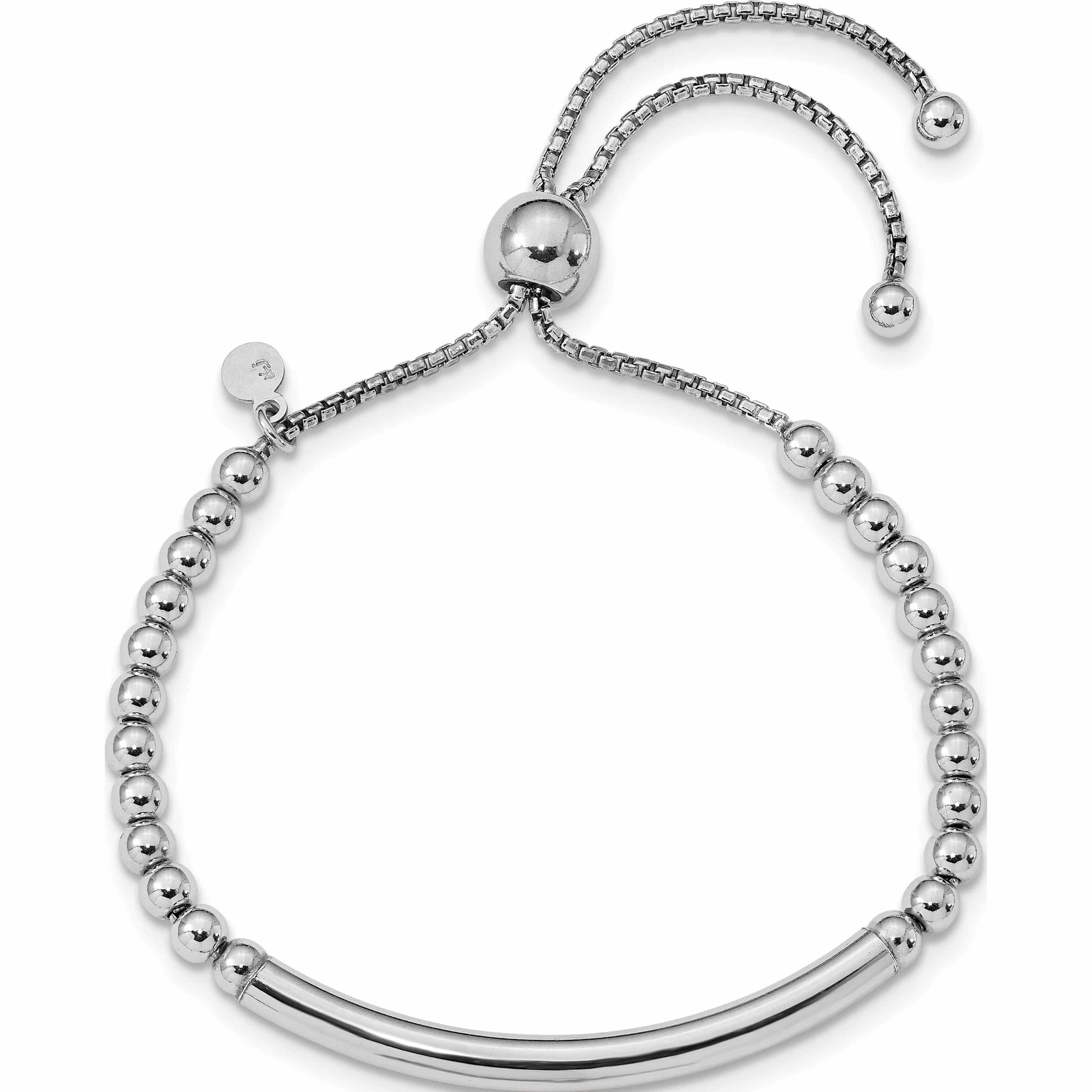 Sterling Silver Polished Beaded Adjustable Bracelet