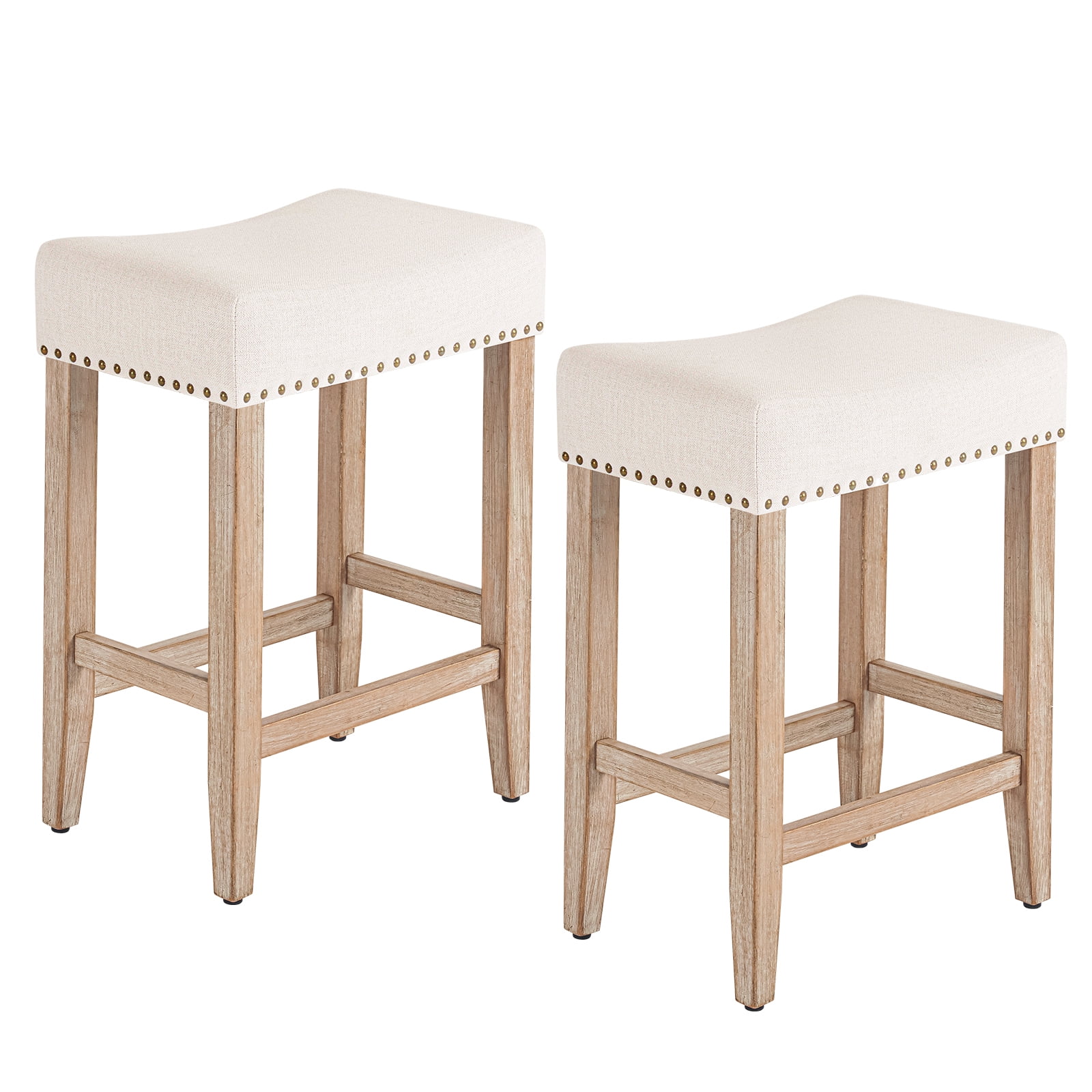 Furniliving 26" Modern Backless Saddle Seat Barstools, Kitchen Counter Bar Stool,Set of 2, Beige