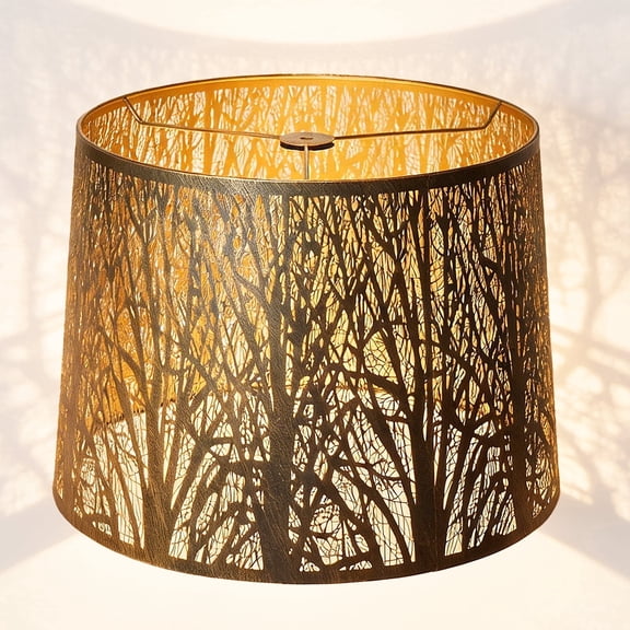 SWAIFDEE Large Metal Drum Lamp Shade 14x16x11in Antique Bronze Exterior Gold Interior Spider Fitter for Table Lamps Floor Lamps Replacement