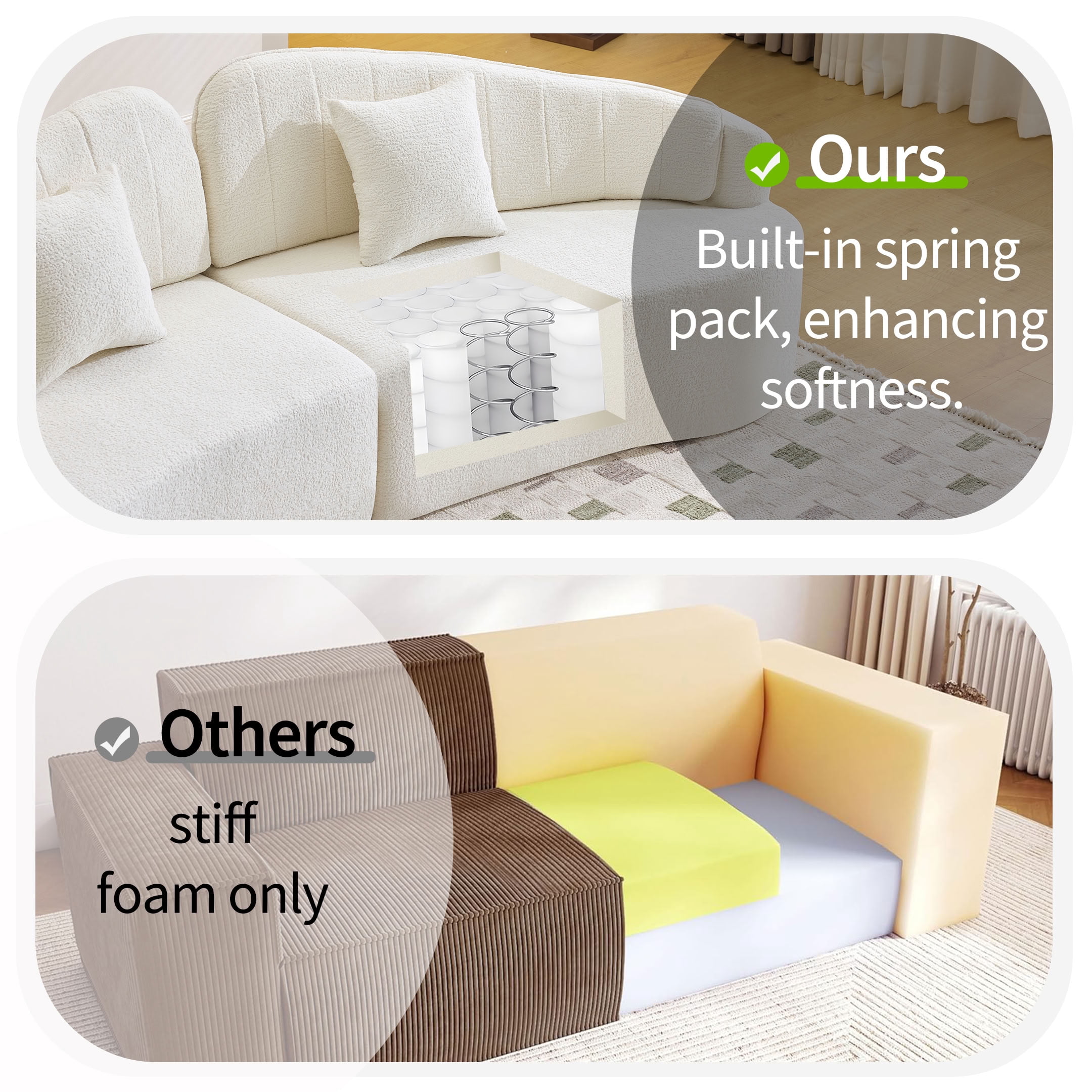 MAYEERTY 4-Seat Curved Modular Sectional Sofa, Chenille Compressed Couch with Removable Backrest, No Assembly for Living Room Apartment Small Spaces