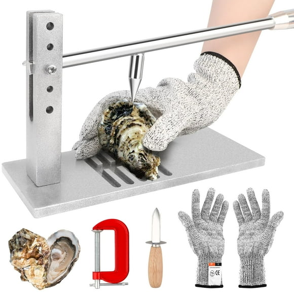 Oyster Shucker Machine Oyster Opener Tool Kit with 5 Adjustable Height, Stainless Steel Oyster Clam Opener Machine Set Including Oyster Shucking Knife, Glove & G-Clip for