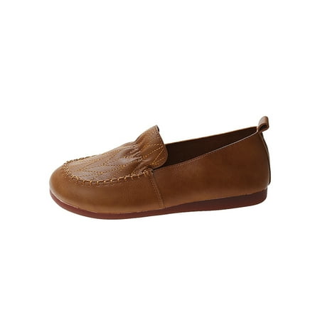 

Eloshman Women Breathable Round Toe Flat Shoe Driving Low Top Loafers Comfort Stitch Yellow 7