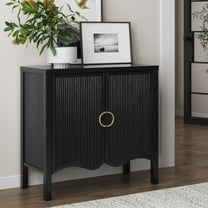 Nathan James Scott Transitional Fluted Accent Cabinet or Storage Cabinet for Living Room or Entryway with Solid Wood Panel, Black Oak