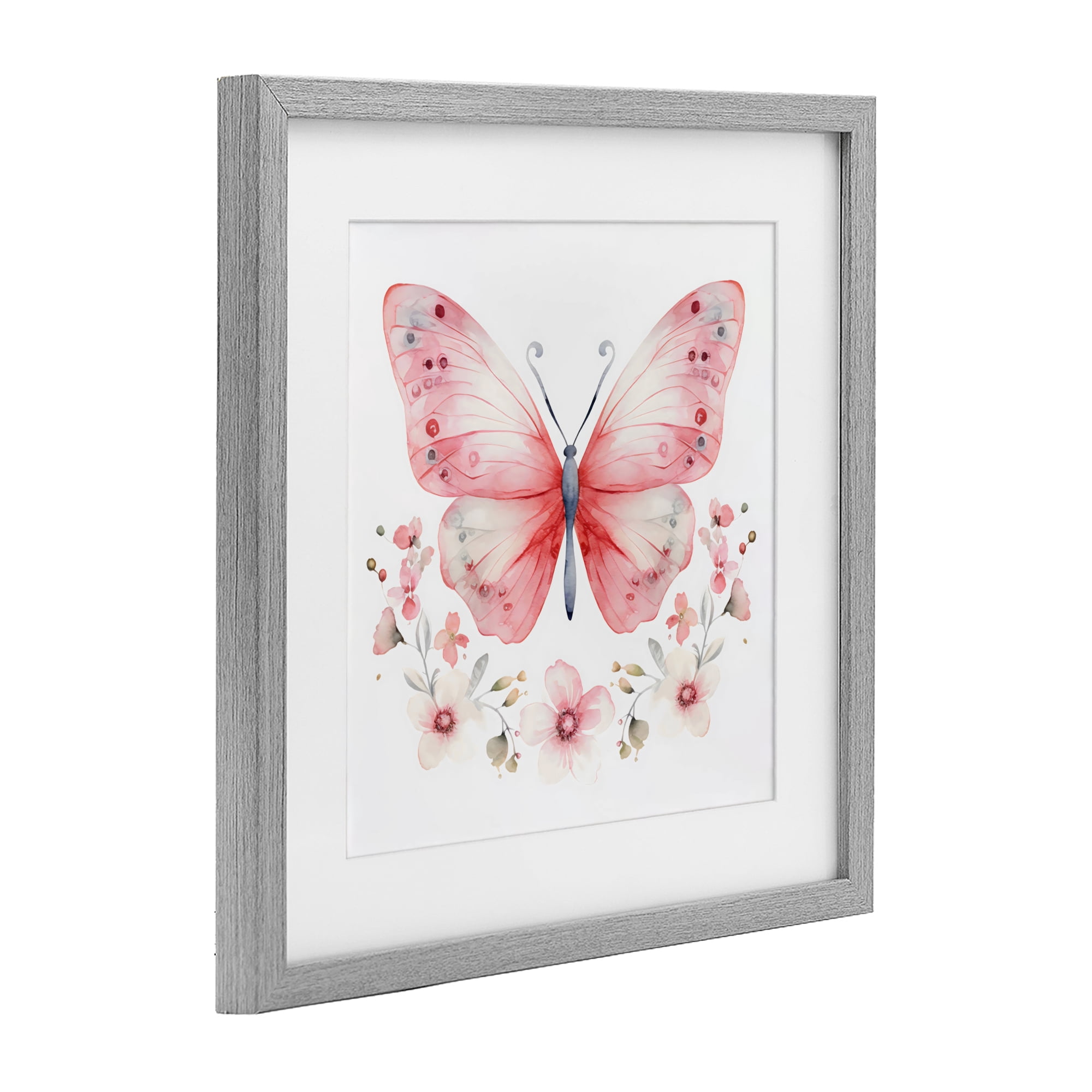 Stupell Industries Pink Symmetrical Butterfly Florals Gray Framed Print Under Glass, design by Creative Studio