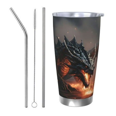 

Junzan Fiery Black Dragon Attack for 20oz Stainless Steel Insulated Car Cup with Spillproof Lid - Insulated Coffee Mug Thermal Cup-Straw Three-piece Set
