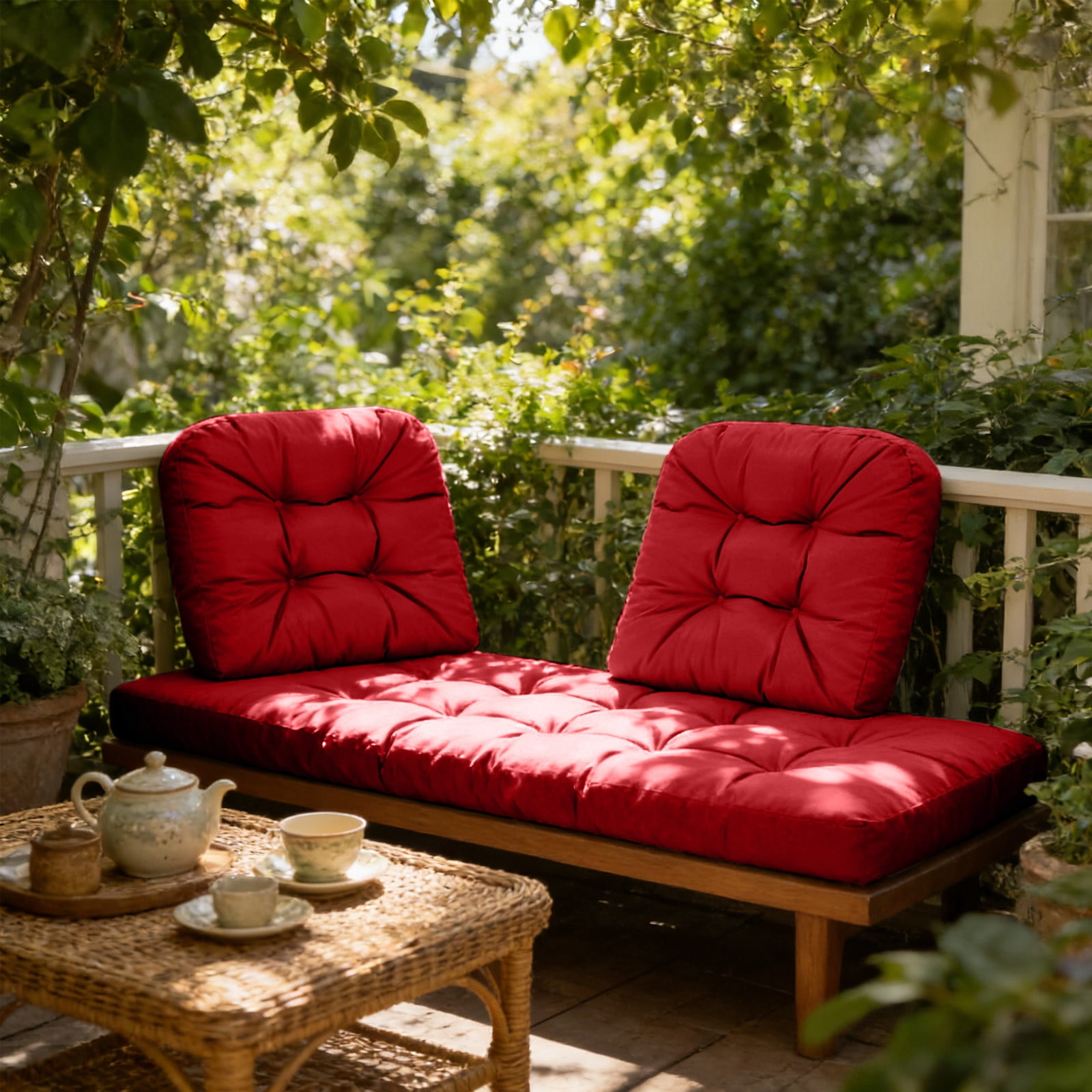 VogueHaven Outdoor Wicker Chair Cushions of 3 Pieces Waterproof Tufted Seat Cushions set for Patio Furniture Sofa Bench Settee Couch, 1 Loveseat and 2 U-Shaped Cushions