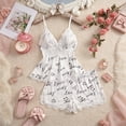 thumbnail image 2 of Women's Love Smile Script Print Pajama Set Lace Cami Top and Matching Shorts 2 Piece Spaghetti Strap Sleepwear Lounge Set, 2 of 7
