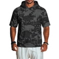 thumbnail image 3 of UDAUDU Men's Short Sleeve Hoodie Camo Lightweight Breathable Short Sleeve Hoodies Pullover Gym Workout Fall Fashion Tops Black XL, 3 of 9