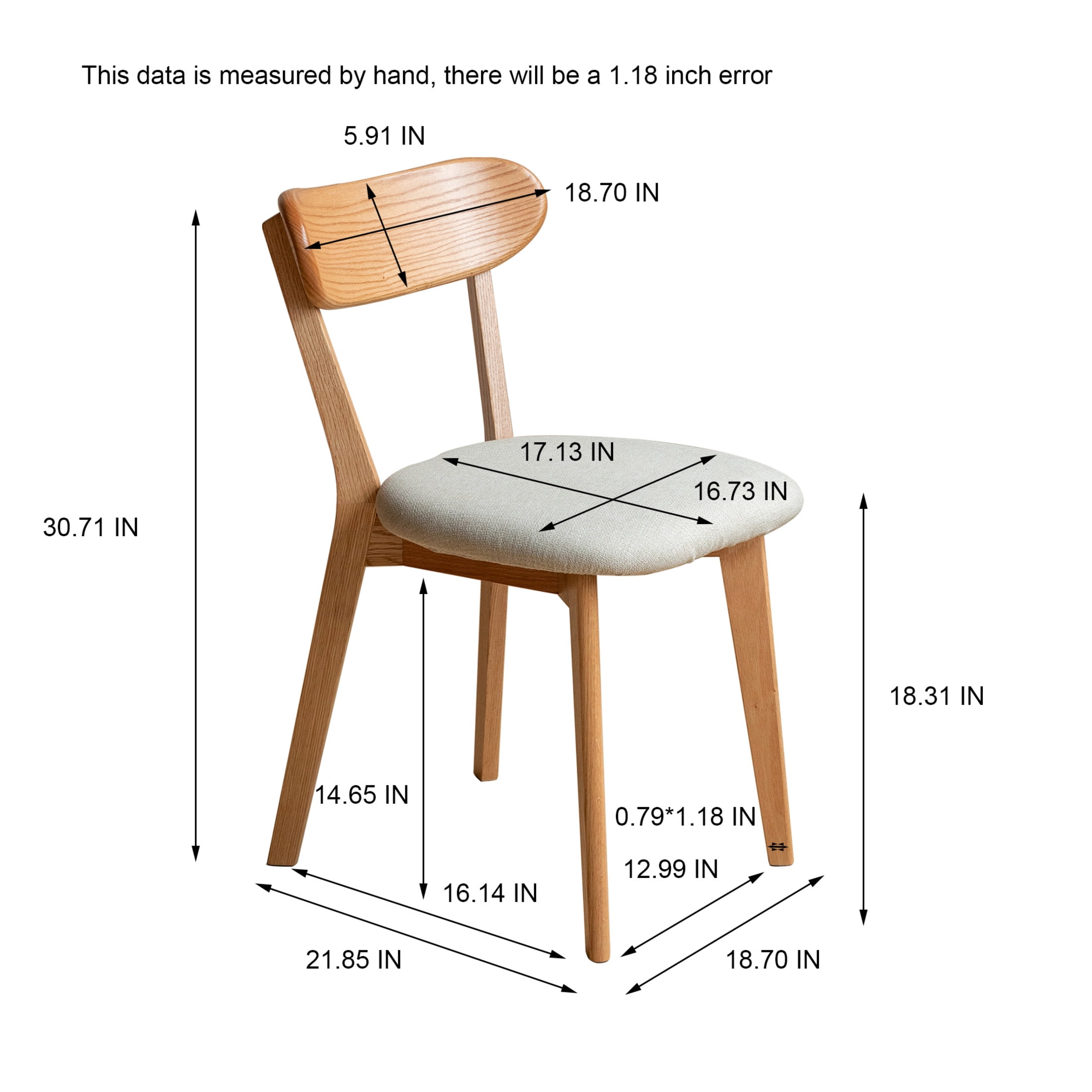 Set of 2 Upholstered Dining Chairs, Solid FAS Grade North American Oak, 100% Natural Dirt-Free Hardwood, Comfortable Wooden Chairs for Dining Table or Living Room, Natural Oak + Pearl White