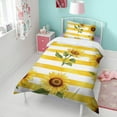 thumbnail image 4 of Sunflowers on Yellow Stripes Duvet Cover and Pillowcase Set for Single Bedding, Bedroom Accessories for Kids Teens, 4 of 5