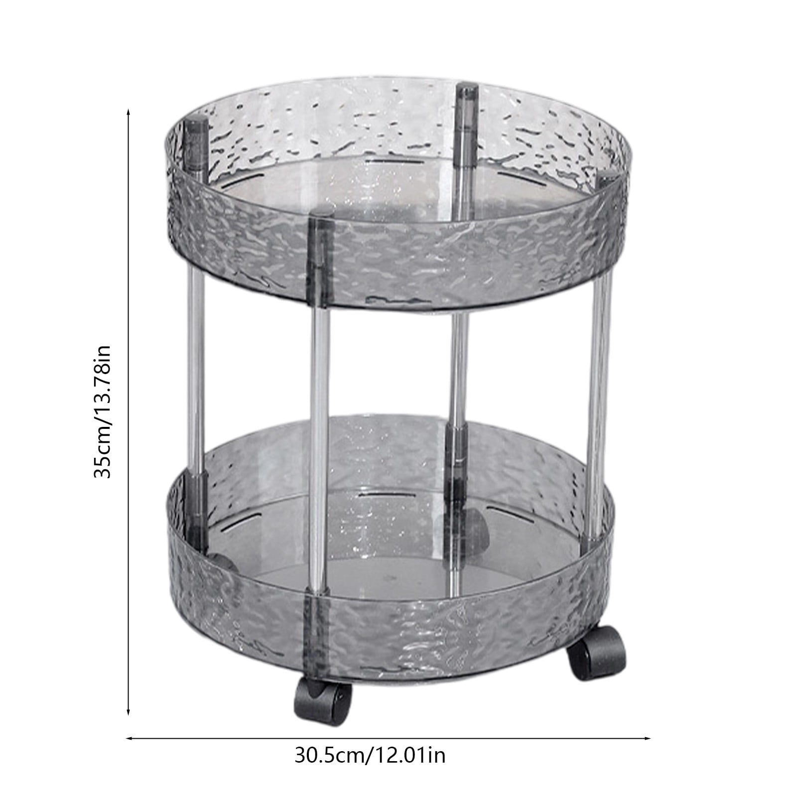 SCNOR Organizing 2 Tier Round Storage Trolley, Clear Plastic Rolling Cart with 4 Smooth Wheels - Easy Assembly Movable Organizer for Kitchen, Bathroom, Living Room, Bedroom Space-Saving