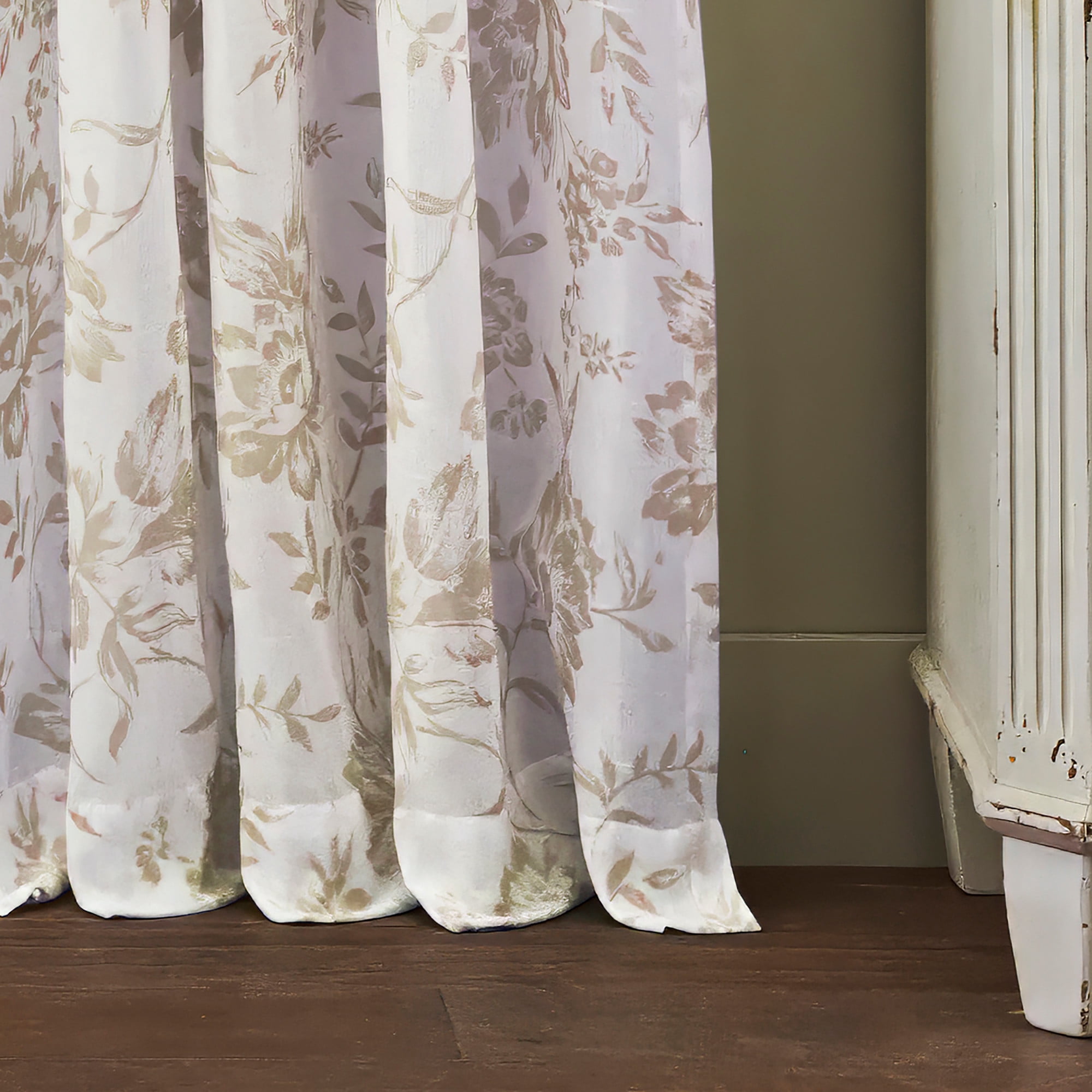 Martha Stewart Etched Floral Curtain Panel Pair, Linen, Pole Top, Light Filtering, Indoor, Adult, 2 Piece Set, 50" x 95"