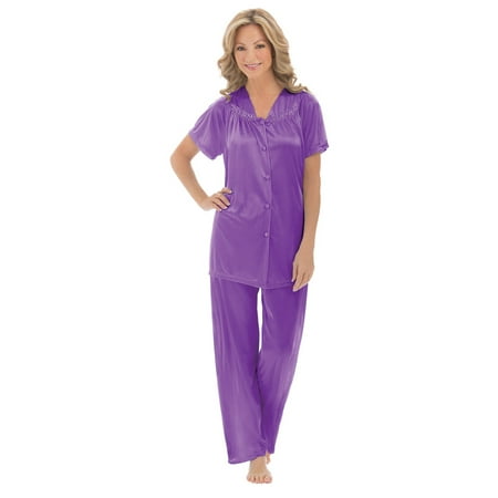 

Collections Etc Women s Floral Embroidery Tricot Pajama Set Purple Large