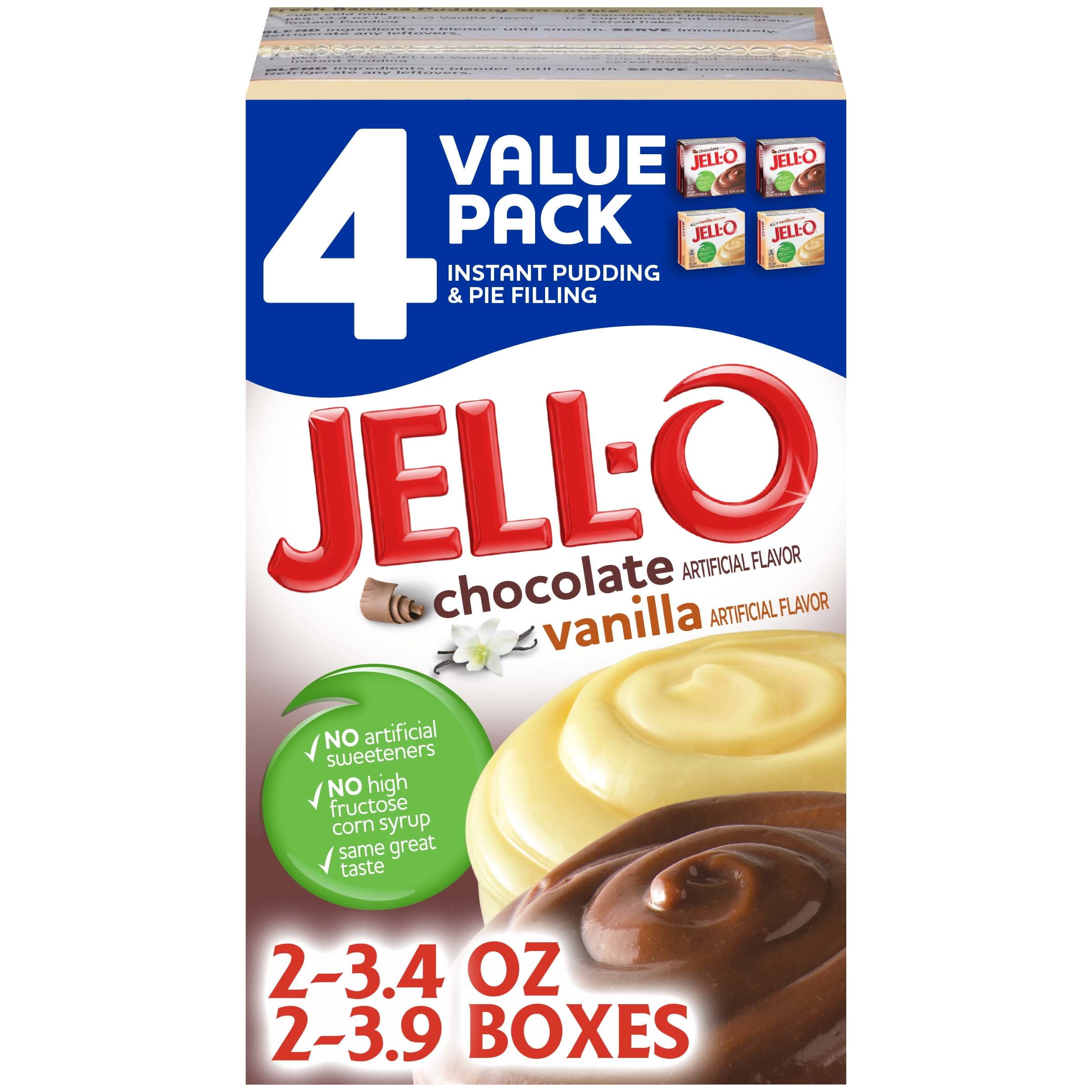 JellO Chocolate & Vanilla Instant Pudding & Pie Filling Mix Value Pack, 4 ct Box