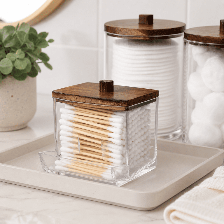 HBlife 4-Pack Bathroom Storage Jars With Wood Lids photo 2