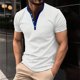 thumbnail image 3 of Camiseta de manga corta con cuello en V y canalé liso para hombre - Verano informal, mezcla de poliéster, vacaciones/oficina - Tallas S-XXXL, 3 of 8