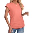 thumbnail image 3 of Womens Summer Tops Ruched Cap Short Sleeve Tshirts Shirts Crew Neck T Shirts Fashion Coral M, 3 of 6