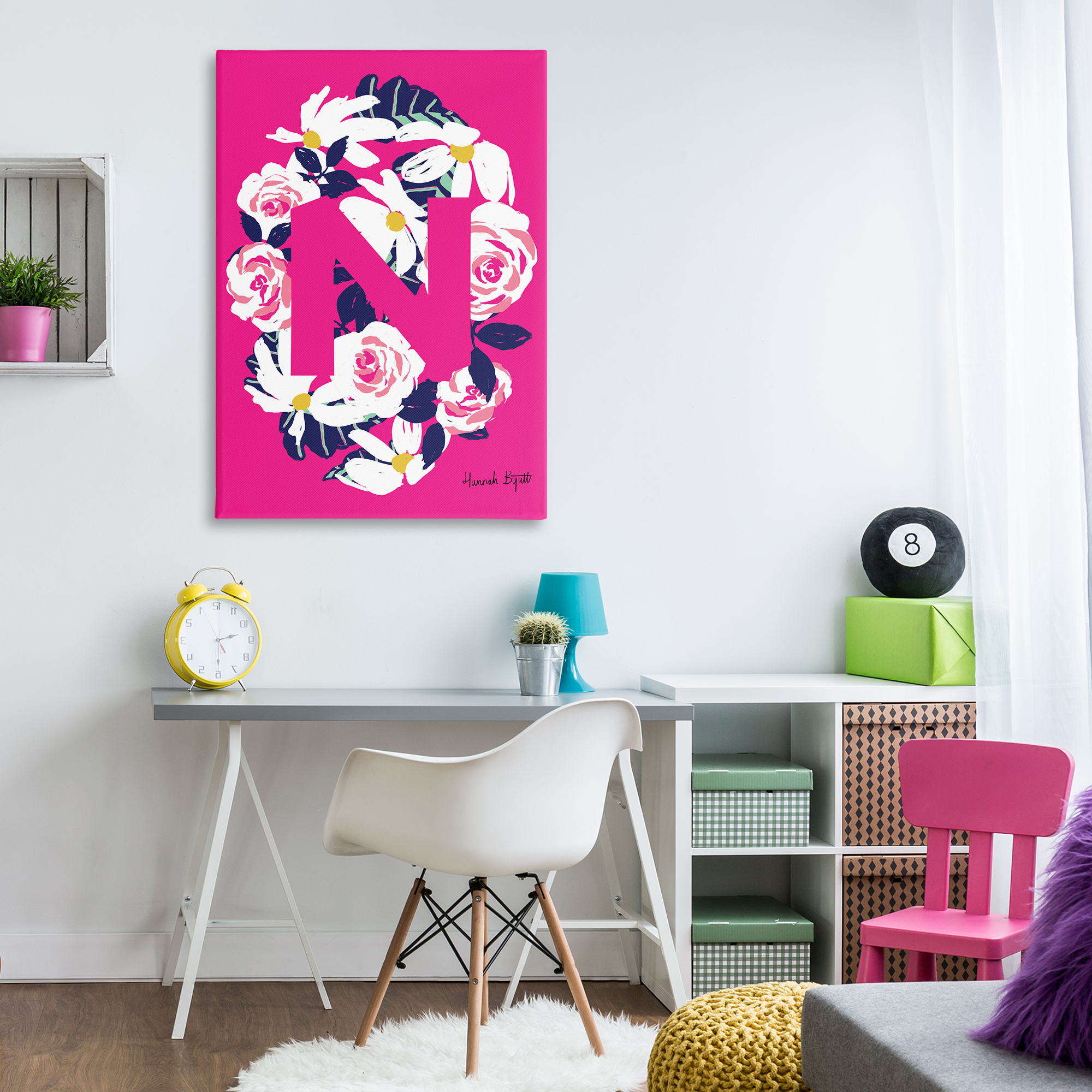 Stupell Industries Floral Bloom Letter N Botanical & Floral Painting Gallery Wrapped Canvas Art Print Wall Art, 30 x 45