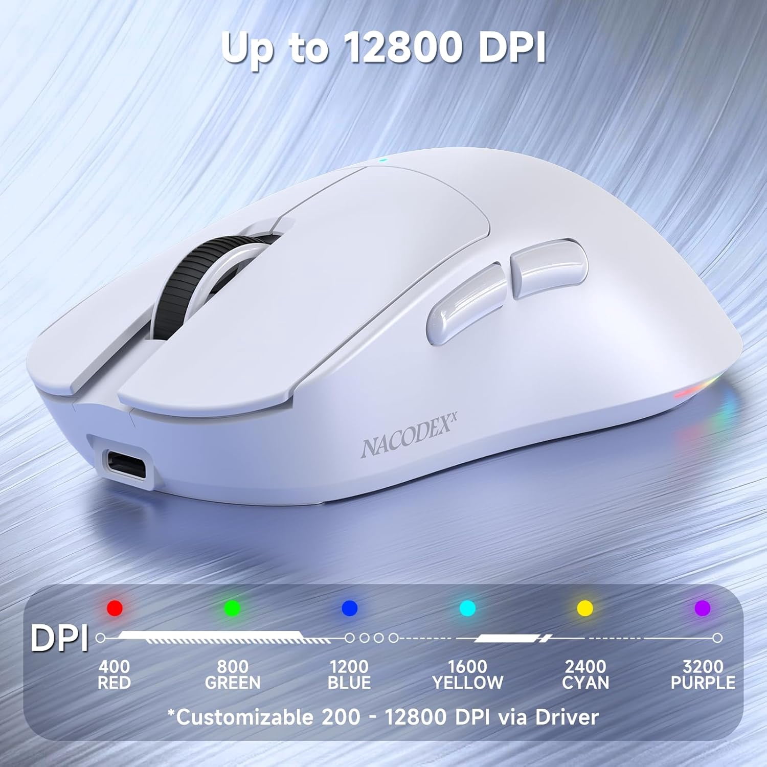 HRTGFD-AJAZZ NJ08 Wireless Gaming Mouse 70g Lightweight, 12800 DPI, RGB Strip, 3-Mode Connection 2.4G/Bluetooth/Wired, 1000Hz Polling Rate, Ergonomic Right-Handed Design for PC, Mac, Windows, Laptop