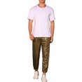 thumbnail image 2 of INSPIRE CHIC Metallic Jogger Pants for Men's Contrast Color Drawstring Waist Disco Party Trousers Golden 30, 2 of 4