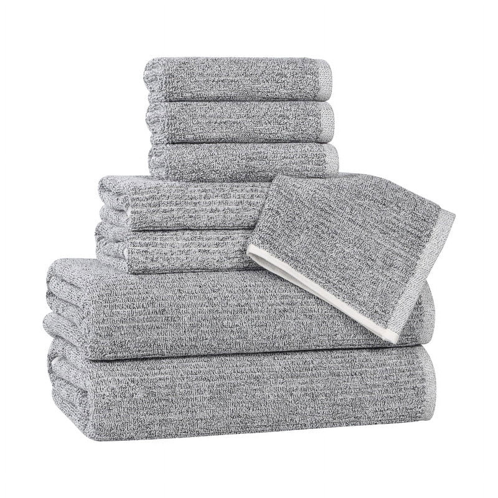 Superior Destin Viscose 8 Piece Cotton Blend Towel Set, Medium Weight Soft Towels, Charcoal