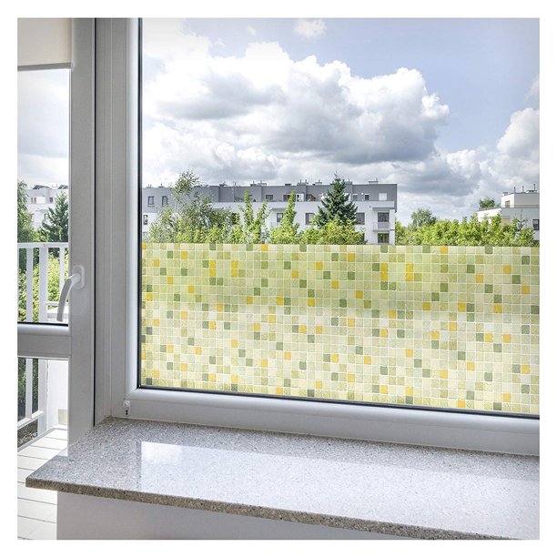 BDF 1GT Green Tile NonAdhesive Static Cling Window Film 36in X 7ft by BuyDecorativeFilm