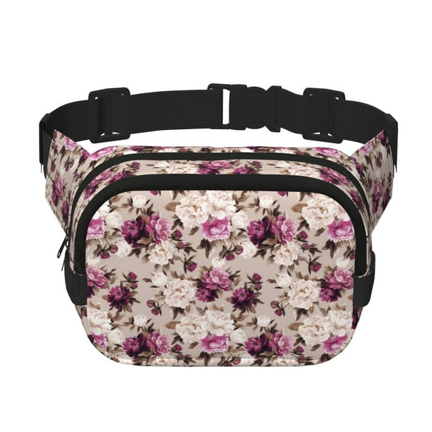Fotbe Rose Flowers Cangurera Cuadrada con Estampado de Doble Capa, Bolsa de Cintura Ajustable Mini para Hombres y Mujeres