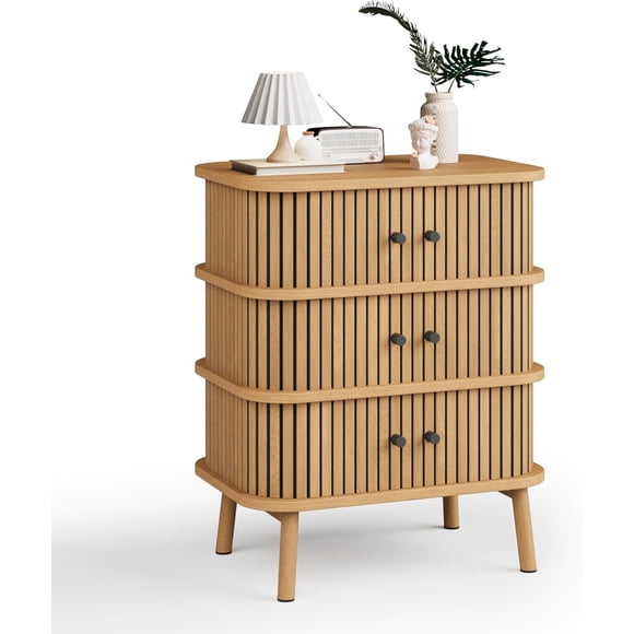 Historyli Cómoda de 3 cajones,mesita de Noche Moderna de Mediados de Siglo con Almacenamiento para Puerta corRedera,Mesa Auxiliar,cómoda para recámara,Sala de Estar,Rayas de tigre