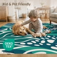 thumbnail image 4 of ODIKA 4'x6' Teal Blue Panama Tropical Leaf Design Washable Area Rug Contemporary Botanical Monstera Foliage Motif With Abstract Pet Friendly, Non-Shedding for Bedroom, Reading Nook, 4 of 7