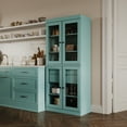 thumbnail image 4 of Palace Imports 100% Solid Wood Kitchen Pantry Storage Cabinet with Glass Doors, Adjustable Shelves and 2-Drawers, Aqua Blue, 4 of 6