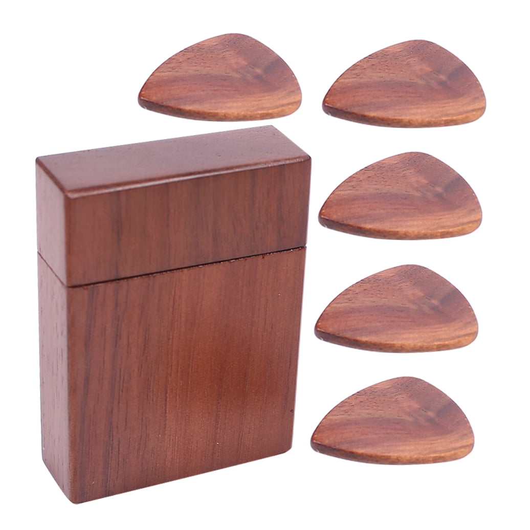 OUNONA Dark Brown Walnut Wood Guitar Pick Holder Storage Box for Guitar Accessories with Elegant Design, 1 Piece