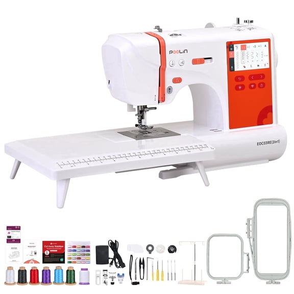 Poolin EOC03RE(2in1) Computerized Sewing & Embroidery Machine 4x9.25" Area, 4.3" Touch Screen with Wireless Connectivity