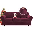 thumbnail image 1 of 4-piece set for 3 people Stretch Sofa Cover Couch Covers with Separate Chair Cushion Cover, Washable Furniture Protector for Living Room- wine red, 1 of 5