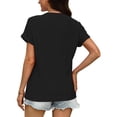 thumbnail image 4 of Lace Trim V-Neck Tee - 2025 Summer Breathable Cotton Blouse, Sheer Casual Top with Delicate Cutout Details, Baberdicy Women Loose V Neck Short Sleeve | 1PC Women's Basic Top, 4 of 7