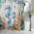 thumbnail image 2 of Summer Ocean Seahorse Shower Curtain, 72" x 84", Nautical Colorful Sea Fish Octopus Coral Linen Waterproof Bathroom Curtain Washable Shower Curtain Set with 12 Hooks, 2 of 8